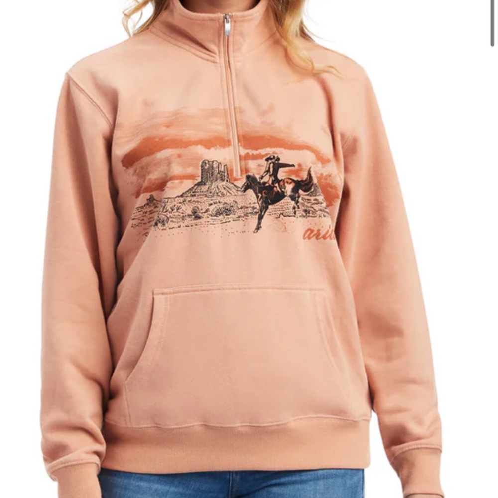 Ariat Peach Pullover Hoodie with Quarter Zip Collar